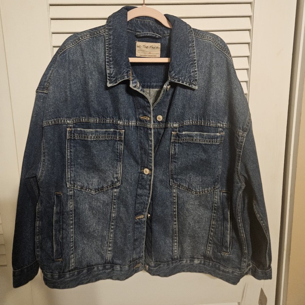 Free People Dark Blue Jean Jacket Size Xl Nwts $98